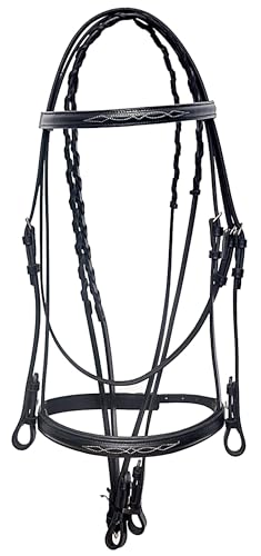 CHALLENGER Fancy Stitched Hunter Bridle Laced Reins Snaffle English Horse Bridle 803SS01 - color: Black, size: Cob
