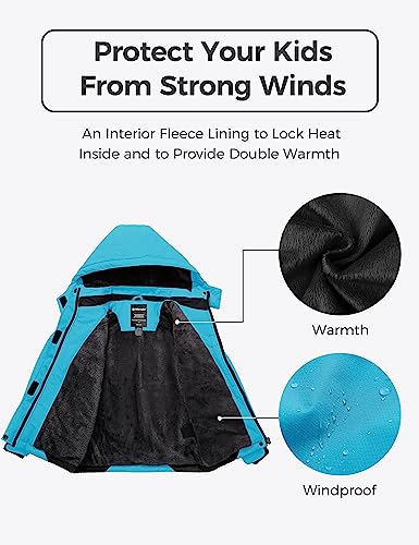 wantdo Girls Winter Ski Coat Fleece Snowboarding Jacket Waterproof 10000mm | Removable Hood, Chest Pocket, Fleece Lining, Windproof, Machine Washable - color: Light Blue, size: 8