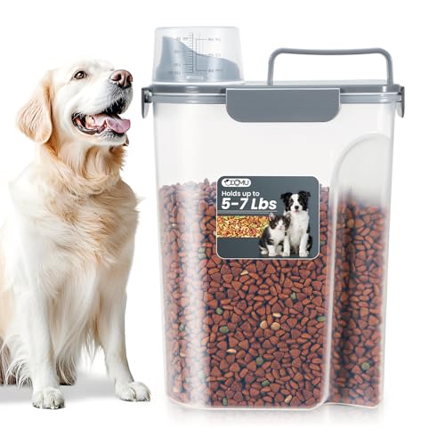 Dog Cat Food Storage Container with Cup (Dark Gray, 5L) - color: Dark Gray, size: 5L