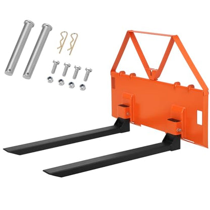 GarveeTech 46 in Skid Steer Pallet Forks, Heavy Duty 3200 LBS Capacity Skid Steer Forks Attachment for Tractors and Loaders, Quick Attach Mount, Orange