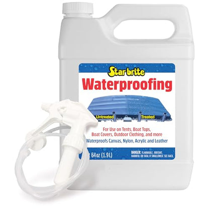 STAR BRITE Waterproofing Spray, Waterproofer + Stain Repellent + UV Protection for Boat Covers, Car Covers, Bimini Tops, Tents, Jackets, Backpacks, Boots, Awnings, Patio Covers & More - color: 64 Oz