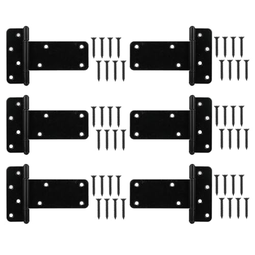 5 in T-Strap Shed Door Hinges 260 Lbs Capacity,6 Pack Heavy Duty Gate Hinge - color: Black, size: 5 in -6 pcs