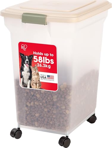 IRIS USA Dog Food Storage Container, Up to 58 lbs, Almond, Made in USA - color: Almond, size: 58 lbs
