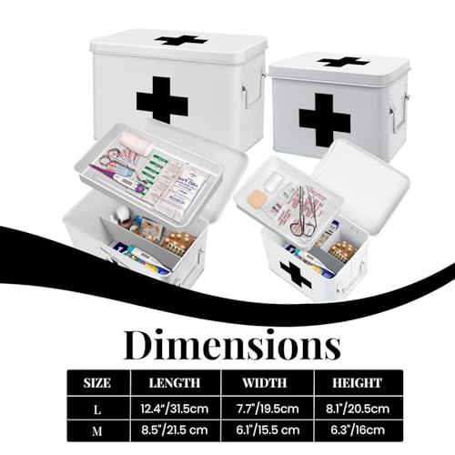 Flexzion Large Metal First Aid Box Empty, 13-Inch, White with Black Cross - color: White - Black Cross, size: 13 Inch without Latch Lock