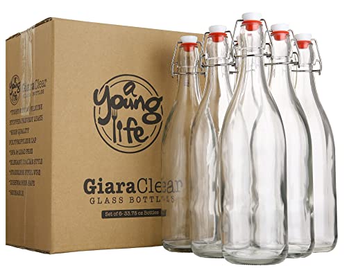 AYL Flip Top Glass Bottle [16 fl. oz./Pack of 6]– Swing Top Brewing Bottle with Stopper for Beverages, Oil, Vinegar, Kombucha, Beer, Water, Soda, Kefir – Airtight Lid & Leak Proof Cap – Clear - size: 16