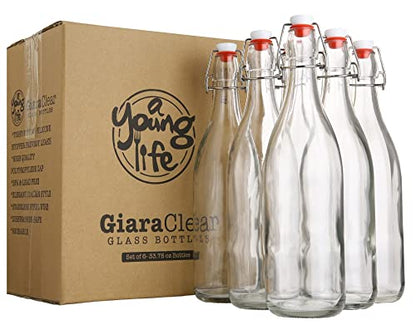 AYL Flip Top Glass Bottle [16 fl. oz./Pack of 6]– Swing Top Brewing Bottle with Stopper for Beverages, Oil, Vinegar, Kombucha, Beer, Water, Soda, Kefir – Airtight Lid & Leak Proof Cap – Clear - size: 16