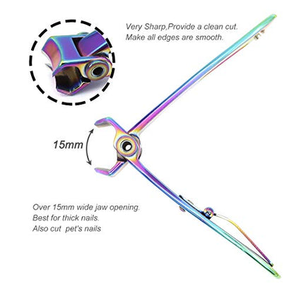 Ultra Wide Jaw Opening Nail Clippers Set, Toenail Clippers for Thick Nails, Heavy Duty Nail Cutter, Stainless Steel Toe Nail Clippers for Seniors, Men & Women Manicure,Pedicure,Big(Prismatic) - color: Prismatic