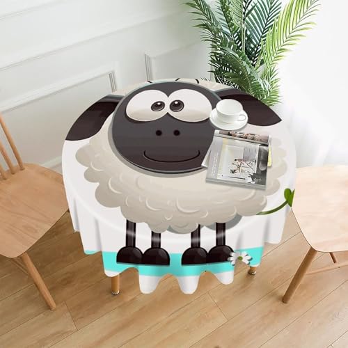 Sheep Round Tablecloth 60 Inch Wrinkle-Free | Spill Proof Table Cover with Scalloped Edge, Washable Polyester Table Cloth for Dining Room, Kitchen, Picnic, Party, Wedding