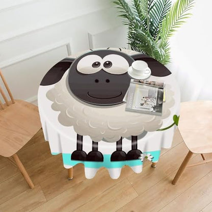 Sheep Round Tablecloth 60 Inch Wrinkle-Free | Spill Proof Table Cover with Scalloped Edge, Washable Polyester Table Cloth for Dining Room, Kitchen, Picnic, Party, Wedding