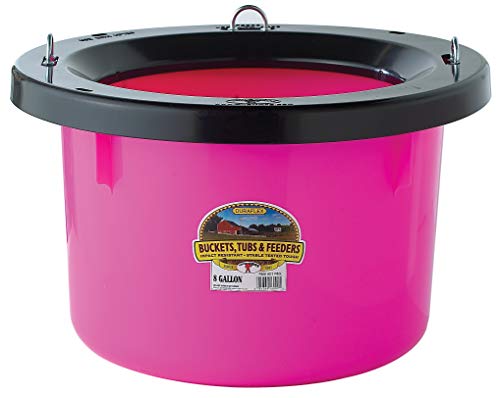 Little Giant® Plastic Round Feeder | Feed Bucket for Livestock | Ultra Durable Round Plastic Bucket | Made in USA | 8 Gallon | Hot Pink - color: Hot Pink