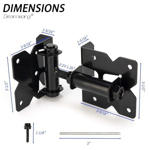 Heavy Duty Non-Weld Self Closing Gate Hinges Adjustable Hardware 2 Pack | 90 Degree Gate Hinges Kit for Wood/Vinyl/Metal/Outdoor Fence, with Self-Tapping Screws and Swing Adjuster Tool
