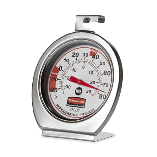 Rubbermaid Commercial Products Thermometer, Classic Large Mechanical Dial, Chrome, Extreme Temperature Range for Use in Refrigerator/Freezer/Cooler/Fridge - style: Refrigerator Thermometer