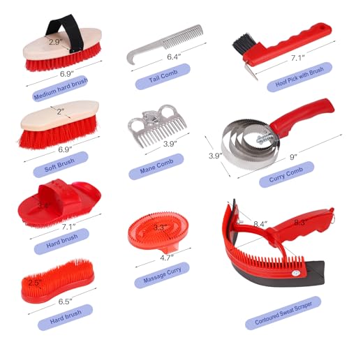 Horse Grooming Kit, 10pcs Horse Brushes & Cleaning Tool Set
