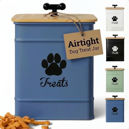 Dog Treat Container Airtight, 6"W x 8"H, Powder Coated, 12 Cup Capacity - color: Blue