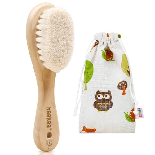 haakaa Wooden Baby Hair Brush for Newborns and Toddlers, Carry Pouch