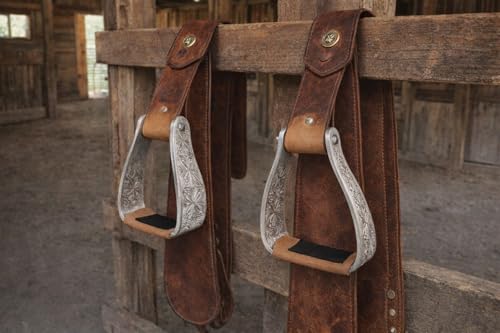 Horse Western Saddle Aluminum Engraved Roper Angled Slanted Stirrups 51228