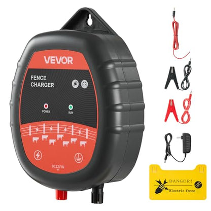VEVOR Electric Fence Charger, 10kV 1J, AC DC Electric Fence Energizer with LED Indicator, 1.86 Miles Range, Powerful Plug-in Fences Charger, Prevents Wild Animals Intrusion for Livestock Poultry - size: 1J