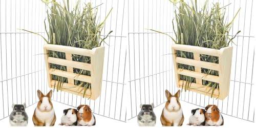Bunny Hay Rack Guinea Pig Hay Feeder Chinchilla Hay Holder Rabbit Food Dispenser Natural Wooden Hamster Rabbit Cage Accessories (Pack of 2) - size: 5.9"x1.9"x3.2" (Pack of 2)
