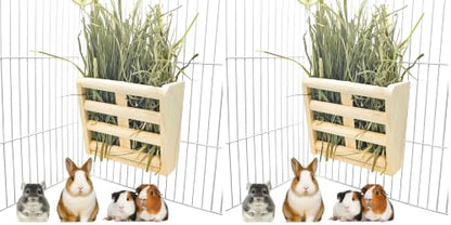 Bunny Hay Rack Guinea Pig Hay Feeder Chinchilla Hay Holder Rabbit Food Dispenser Natural Wooden Hamster Rabbit Cage Accessories (Pack of 2) - size: 5.9"x1.9"x3.2" (Pack of 2)