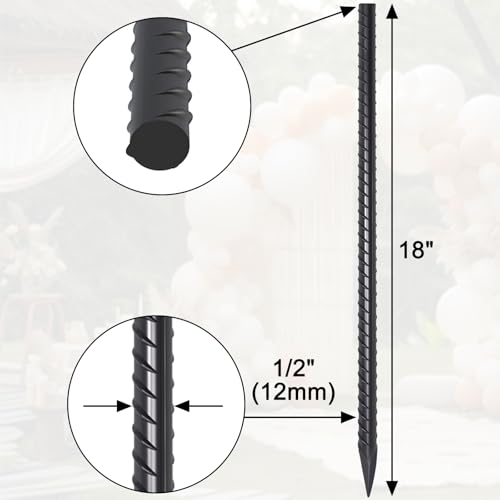 Rebar Stakes 18 Inch Heavy Duty 1/2 Inch Dia Steel Ground Anchors 16 Pack - size: 18"-Φ1/2"-16pcs