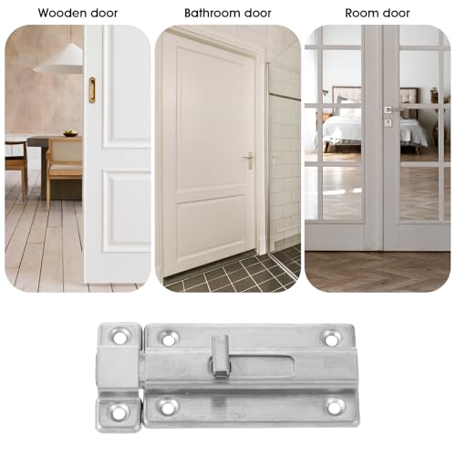 2 Pieces Bathroom Stall Door Latch 4 inch Door Bolts with Screw Stainless Steel Latch Sliding Door Lock Mounted Slide Bolt Silver Sliding Lock Bolt Bathroom Stall Hardware for Internal Doors