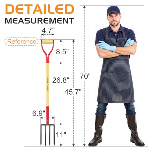 Pitch Fork Pitchfork,4-Tine 45Inch Wood Y-Grip Garden Spading Fork | Heavy duty steel fork,wide anti-clog tines,hardwood Y grip for clay soil, compost, mulch and vegetable gardening.