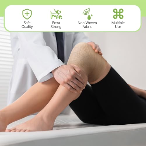 Treela 48 Pack Self Adhesive Wrap Bandage, Nude Color, 1 Inch x 5 Yards | Cohesive Elastic Athletic Tape for Sports Wrist Ankle, Breathable Wound Wrap for Vet Use, Self Adherent Wound Tape Bulk