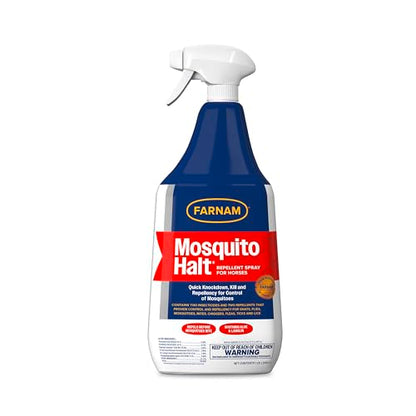 Farnam Mosquito Halt Repellent Spray for Horses, 32 oz | Bug repellent spray kills and repels; Also repels face flies, stable flies, house flies, gnats, mites, chiggers and lice - size: 32 Fl Oz (Pack of 1)