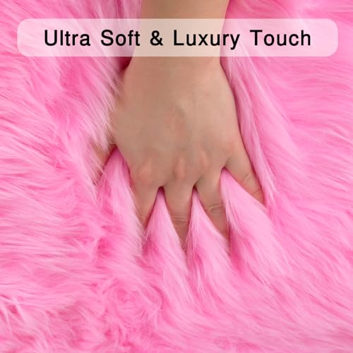 duduta Hot Pink Faux Sheepskin Rug 2x3 ft, Fluffy Fur Seat Chair Covers - color: Hot Pink, size: 2' x 3'