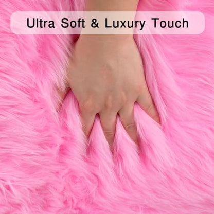 duduta Hot Pink Faux Sheepskin Rug 2x3 ft, Fluffy Fur Seat Chair Covers - color: Hot Pink, size: 2' x 3'