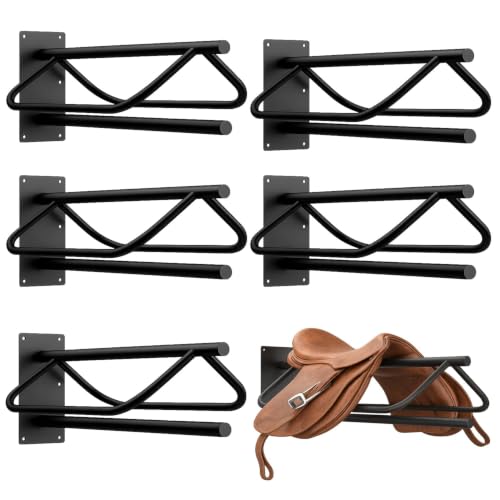 6 Pack Wall Mounted Saddle Racks with Pad Bar | Heavy Duty Black Saddle Rack Stand, Sturdy Saddlestand for English & Western Saddles, Blankets & Horse Gear