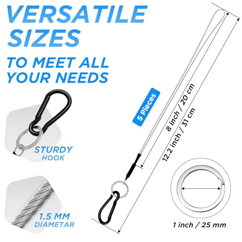 SDTC Tech 8 Inch Hanging Straps with Carabiner Hook 5 Pack | Hanging Chain Cable Rope for Bird Feeders, Tree, Plant Extenders, Lanterns, Yard Christmas Decorations - size: 8INCH-5PCS