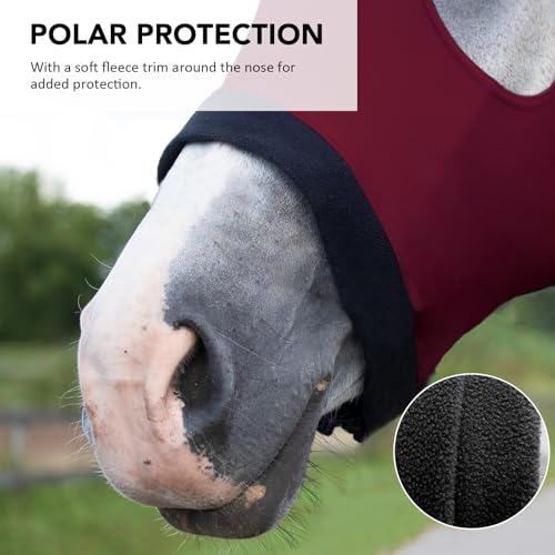 Harrison Howard Stretch Hood No Eye/Ear Covers Head, Shoulders, Mane, Chest, Withers Perfect for Show/Event Preparation-Burgundy M - color: Burgundy, size: Cob (Medium)