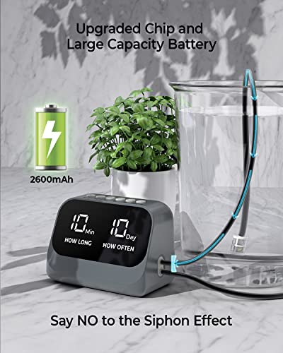 Automatic Watering for Potted Plants, Using a smart programmable Timer, Features a Waterproof LED Display, a high-Capacity Battery, and Precise Water Distribution. (Gray)