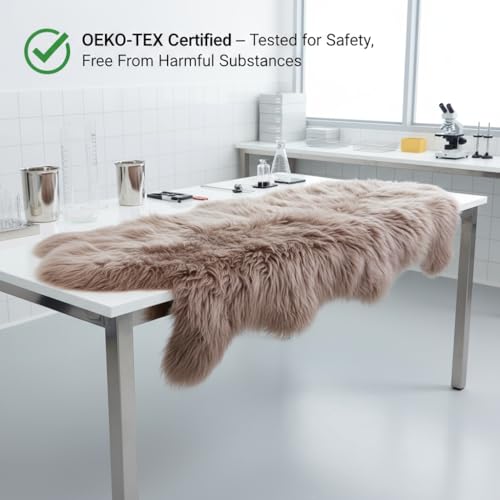 Premium Genuine Sheepskin Rug 2' x 6' Long Fur Soft & Natural Bedside Area Rug, Tan, Double Pelt - color: Tan, size: 2' x 6' (Natural)