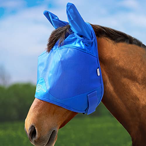 Harrison Howard UV-Proof Multi-Function Fabrics Thick Fleece Padding Horse Fly Mask Half Face with Ears Signature Blue Arabian Medium - color: Signature Blue, size: Medium (Arabian)