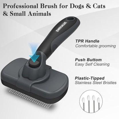 Swihauk Self Cleaning Slicker Brush - Skin Friendly for Dogs & Cats, Deshedding Grooming Tool for Shedding Hair, Puppy Brush for Haired Pets - color: Gray