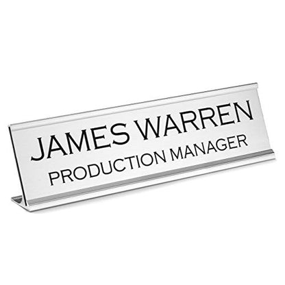 Providence Engraving Custom Engraved Name Plate with Aluminum Holder | Acrylic Name Plate for Desks & Walls, 2 Lines of Text, 12 Colors, 9 Fonts, 6 Holder Styles, 2" x 8" - size: 2" x 8"