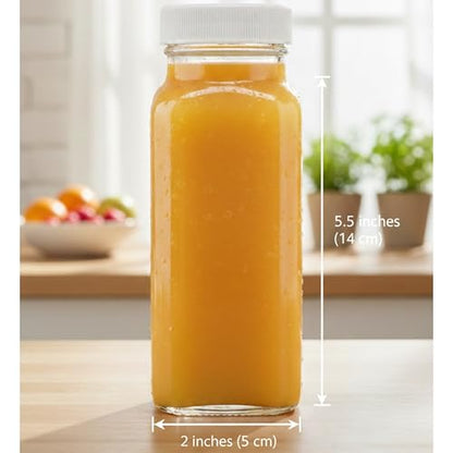 kitchentoolz 8oz Square Glass Juice Shot Bottle with Lid – 2 Pack 8 oz Milk Glass Bottles with Lids for Lunch Box, Airtight Reusable Drinking Jars for Smoothies, Yogurt, Kefir, Juice & Water - color: 8oz, style: 2 Pack