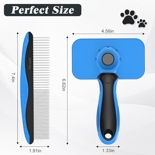 2PCS Self Cleaning Slicker Brush & Dog Comb - Skin Friendly Deshedding Grooming Tool for Dogs, Cats and Small Animals, Professional Deshedding Dematting Tool for Long and Short Haired Pets (Blue) - color: Blue