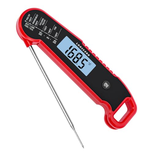 Lonicera Instant-Read Meat Thermometer, 1-Second, ±0.5°F Accuracy, Red - color: RED