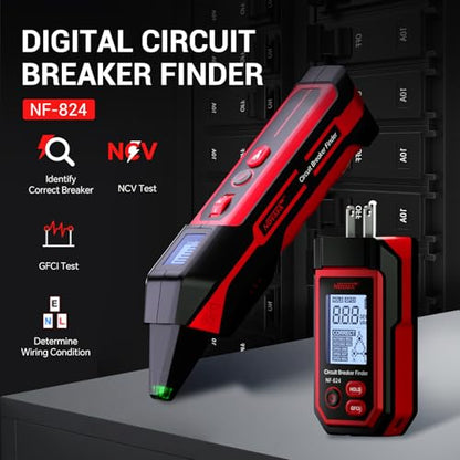 NOYAFA NF-824 Circuit Breaker Finder with LCD Display & GFCI Outlet Tester | Rechargeable NCV AC Electric Tester Circuit Tracer Tool with Flashlight & Adjustable Sensitivity