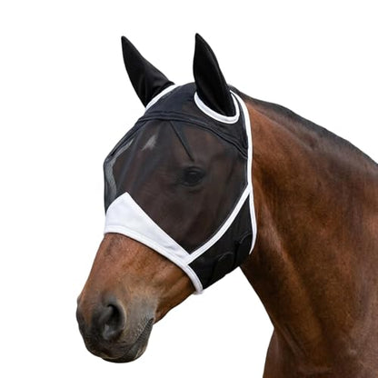 1PCS Fly Mask for Horses, Summer Turnout Protection with Enhanced Visibility, Breathable Mesh and Knit Fabric Design, Tangle-Free Fly Mask for Outdoor Riding and Stable Management (Full (Large))