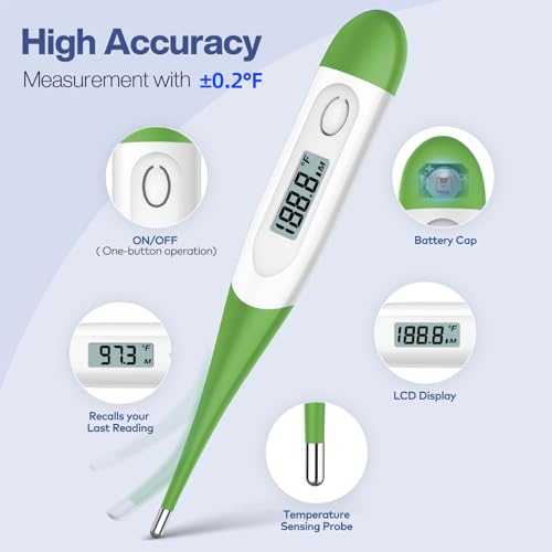 Boncare 10 Seconds Oral Thermometer for Adults and Kids, Green - color: Green