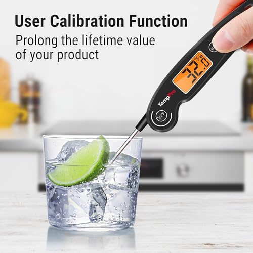 TempPro TempSwift 1 SEC Instant Read Meat Thermometer for Cooking | 100% Waterproof Digital Food Thermometer with Large Backlit LCD, Kitchen Thermometer for Grilling, Smoking & Candy Making - color: Black