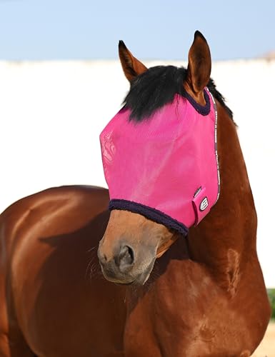Harrison Howard All Round Mesh Horse Fly Mask UV Protective with Fleece Padded Edging Magenta M - color: Magenta, size: Medium (Arabian)