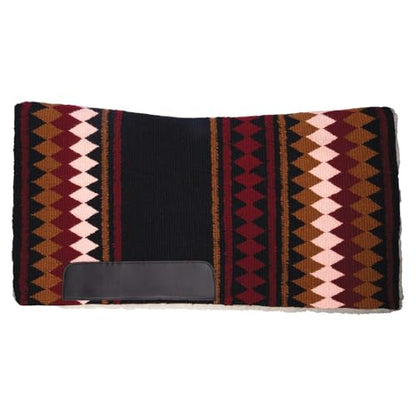 Billy Royal Fleece Bottom Contoured Saddle Pad - 34" x 40" | New Zealand Wool Top | 3/4" Felt Core | Contoured Fit | Hypoallergenic Fleece Lining | Weighs 8 lbs - color: Black/Burgundy/Rust