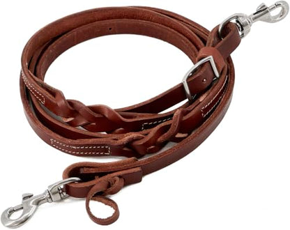 Jeereal Western Leather Horizons Flat Adjustable Roper Rein,Mecates Reins, Round Trail Rein,Stainless Steel Hardware