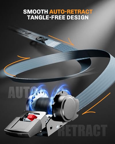 Retractable Ratchet Tie Down Straps for Boat Trailer, Jetski – Heavy Duty 3300lbs Break Strength with Transom Bolt-On, 2 x 72 Inch, 2-Pack - color: Black（Retractable）