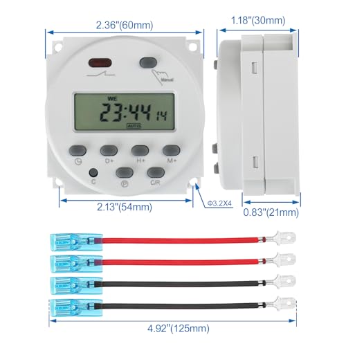 Baomain Time Switch Relay with 4 x Terminal Cable,Digital LCD Programmable Timer,24V DC/AC Input,200-250V 16A Output,28 Programs Daily/Weekly Schedule,CN101A for Lighting and Equipment Control - size: Timer with Terminal Cable